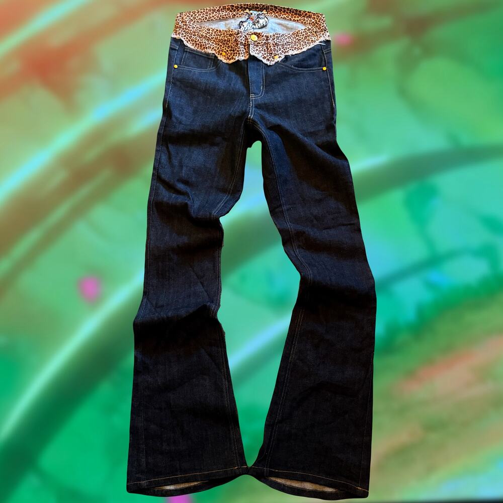 wrst wr6st leopard print waist flared boot cut stacked jeans